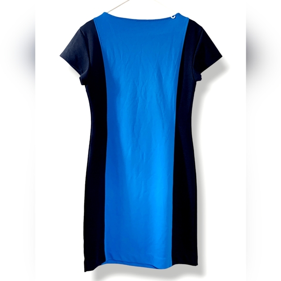 DEREK LAM Blue/Black Colorblock Bodycon Cotton Knit Sheath Dress, size M - Picture 2 of 9